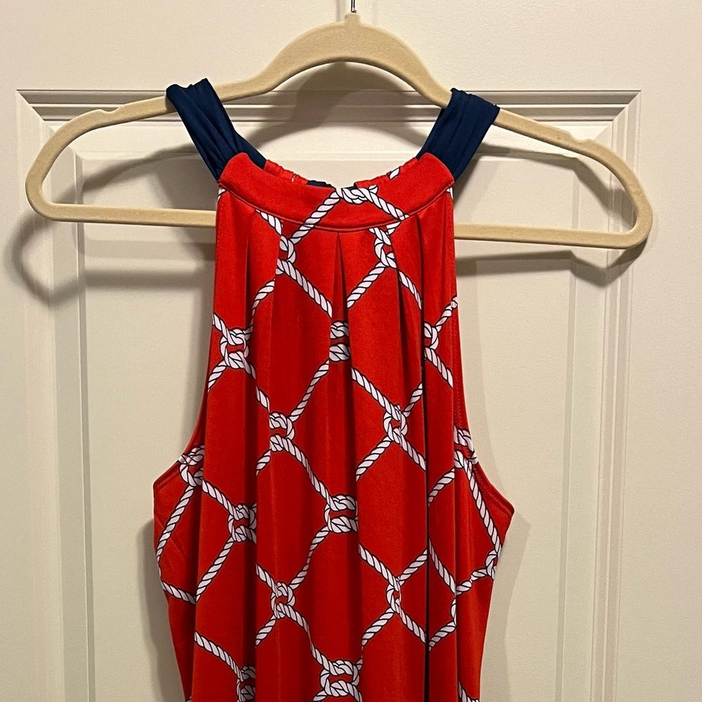 Mudpie Natalie Bow Mini Dress Womens Medium 8-10 Red Rope Print Nautical Casual - Picture 4 of 10